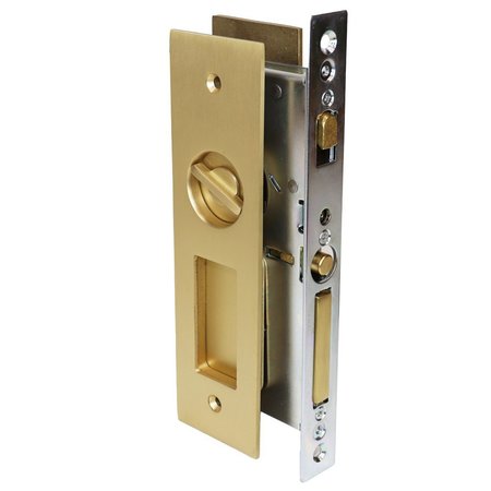 EMTEK Narrow Modern Rectangular Privacy Pocket Door Mortise Lock for 1-3/8 in Door Satin Brass Finish 2155US4138